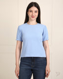 Textured Puff Sleeve Tee - ChambrayBlue