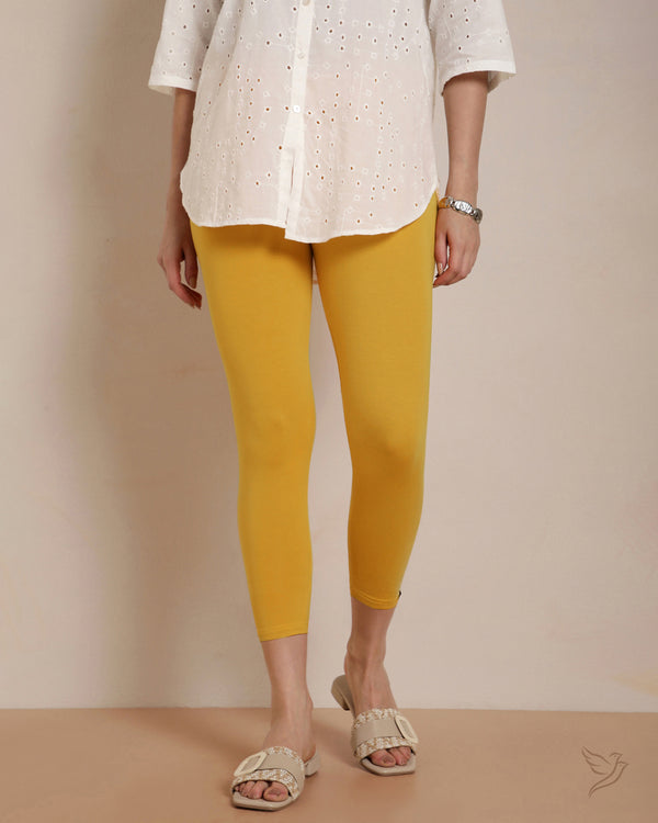 Viscose 7/8 High Ankle/Cropped Leggings - Candle Light