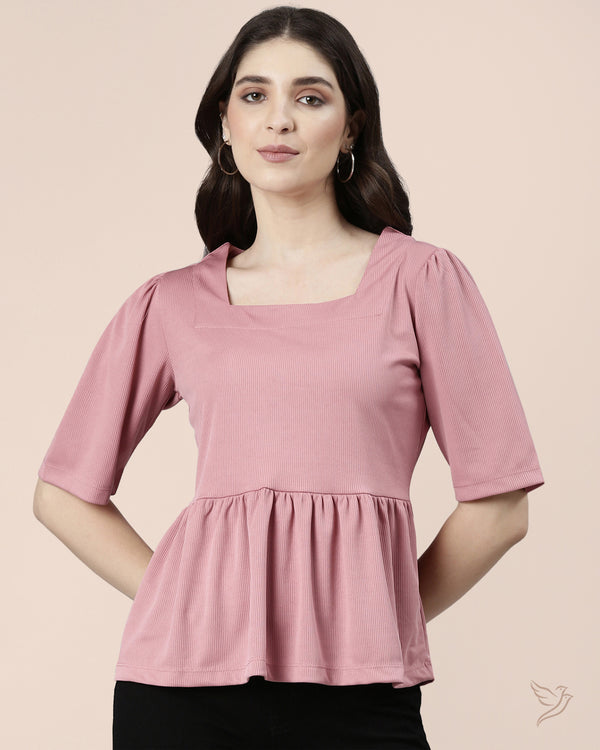 Pink Women Square Neck Top
