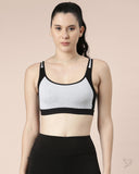 Contrast Outer Elastic Sports Bra - Light Grey/Black