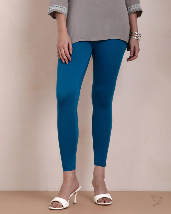 Cotton Ankle Legging - Peacock Blue