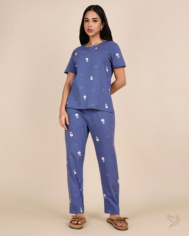 Floral Printed Co-ord Set - Grey Blue