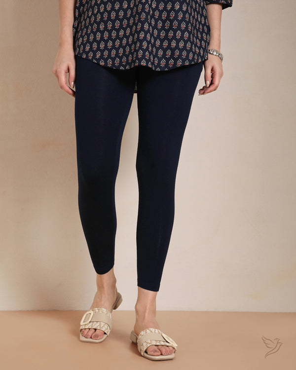 Viscose 7/8 High Ankle/Cropped Leggings - Navy Ribbon