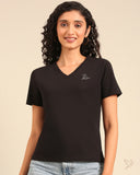 Printed V Neck Tee - Black