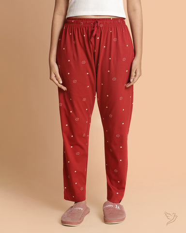 Plum Blossom printed Night Pants - Rythmic Red