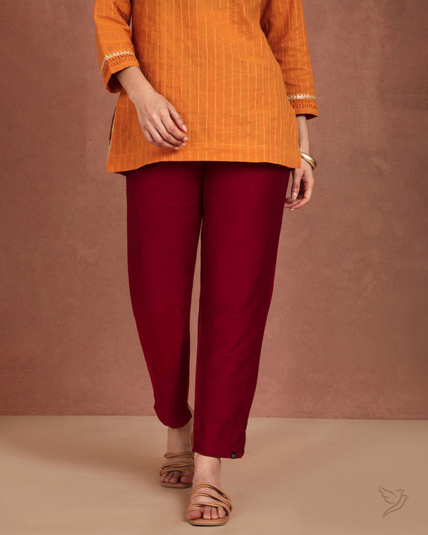 Metallic Straight Pant - Plum Berry