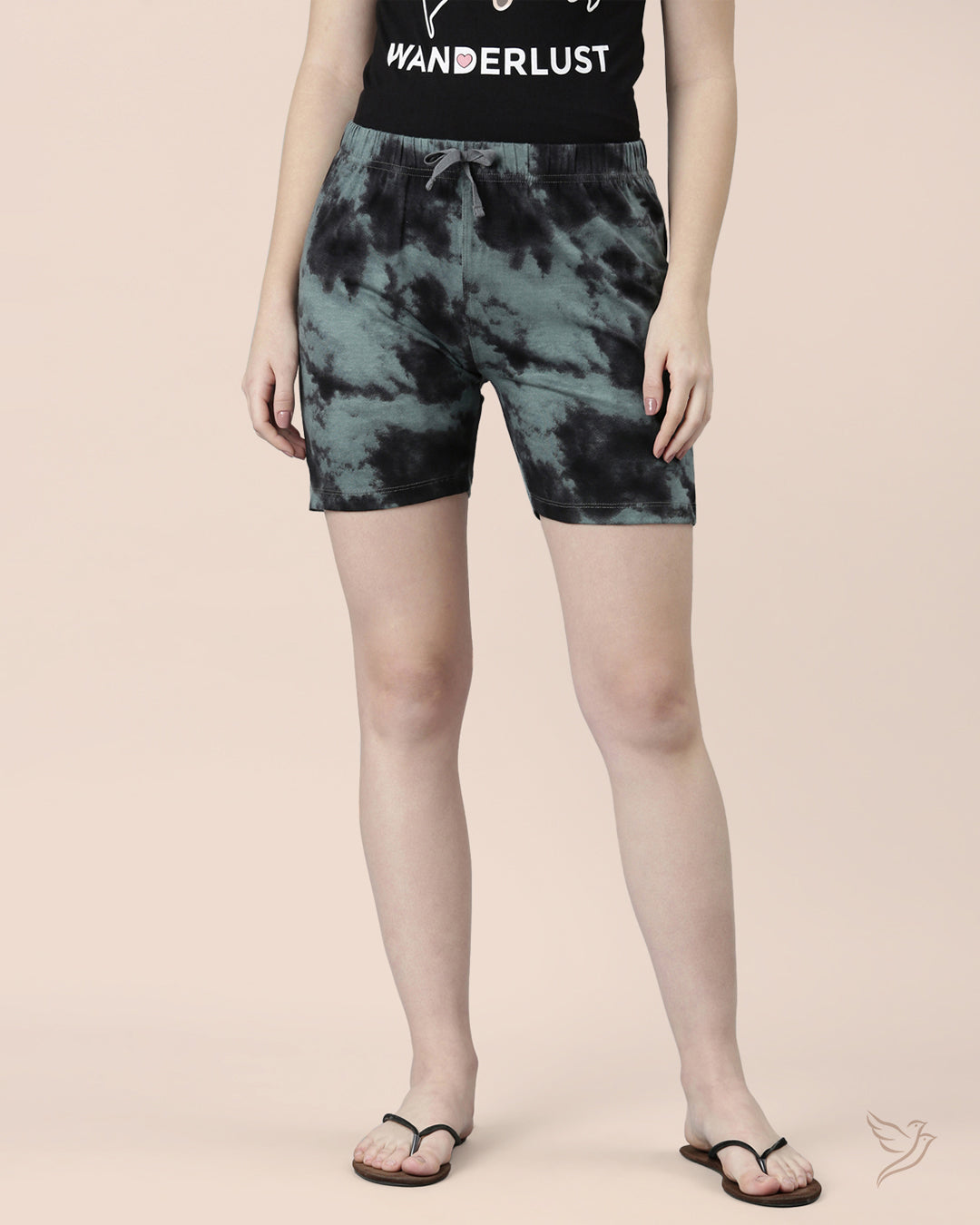 Green Printed Loungewear Short for College girls