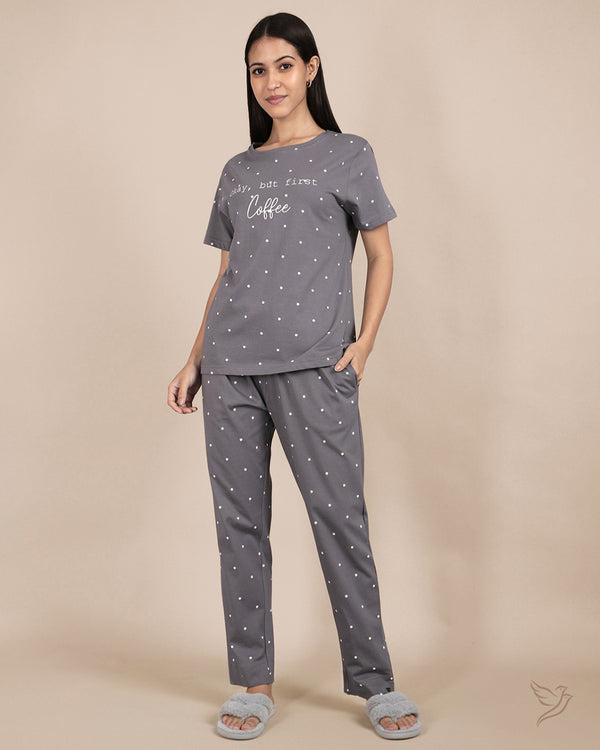 Polka Dots Printed Co-ord Set - December Sky.