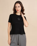Embroidered Rib Tee - Black