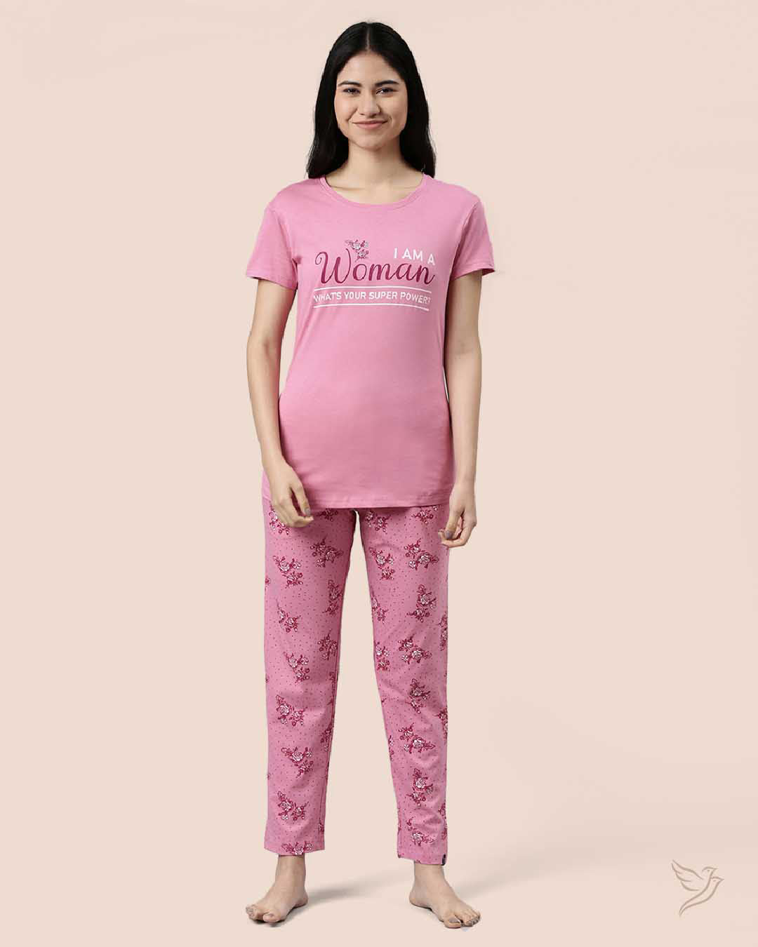 Pink Women Printed Lounge Wear Pyjama Set