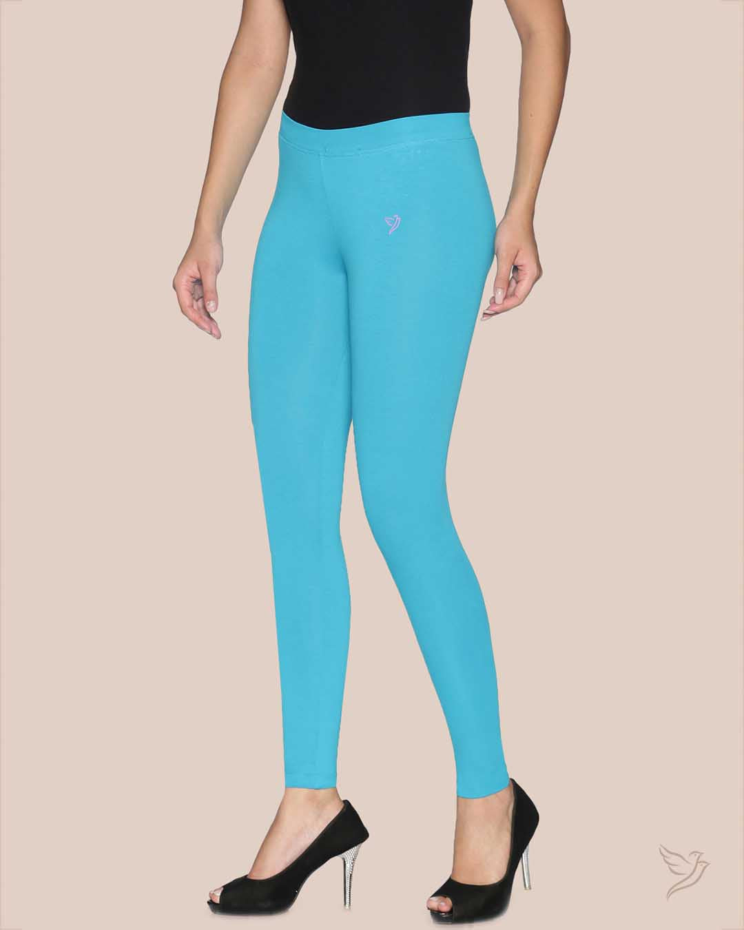 Women Cotton Ankle Legging Cyan Cyan