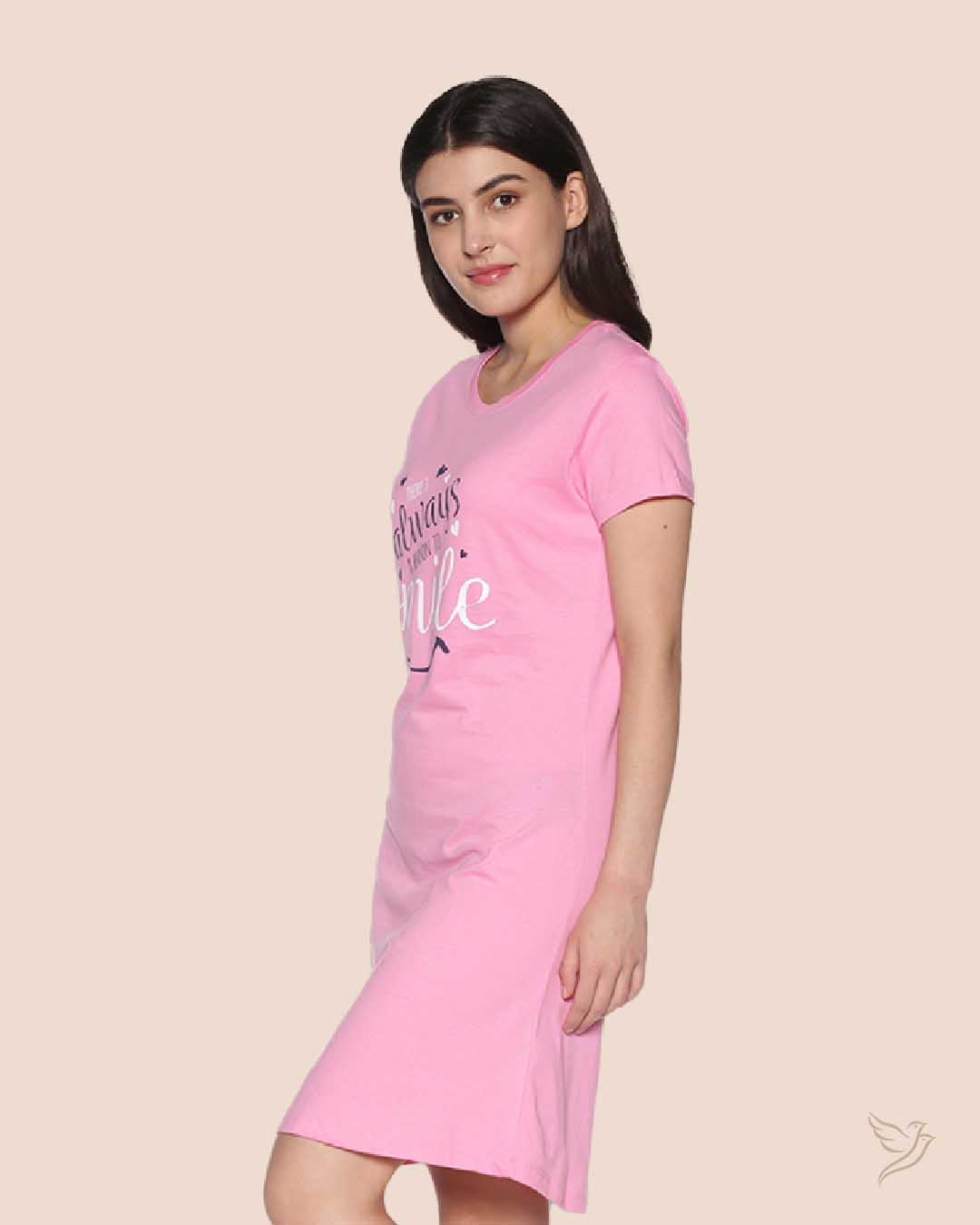 LT0005 - Light Pink Lounge Wear Long Tee for Women