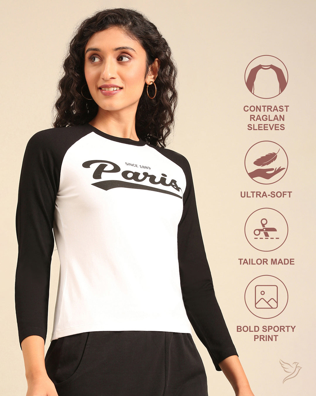 Raglan Full Sleeve Tee - White/Black
