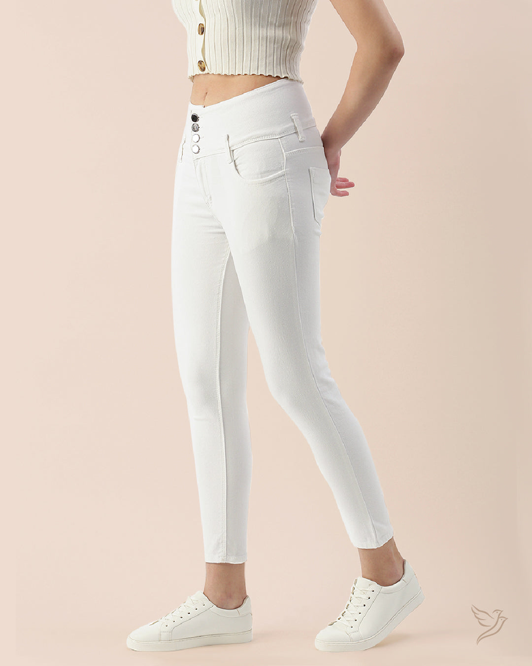 Pearl White High Waist Denim Jeans for Women