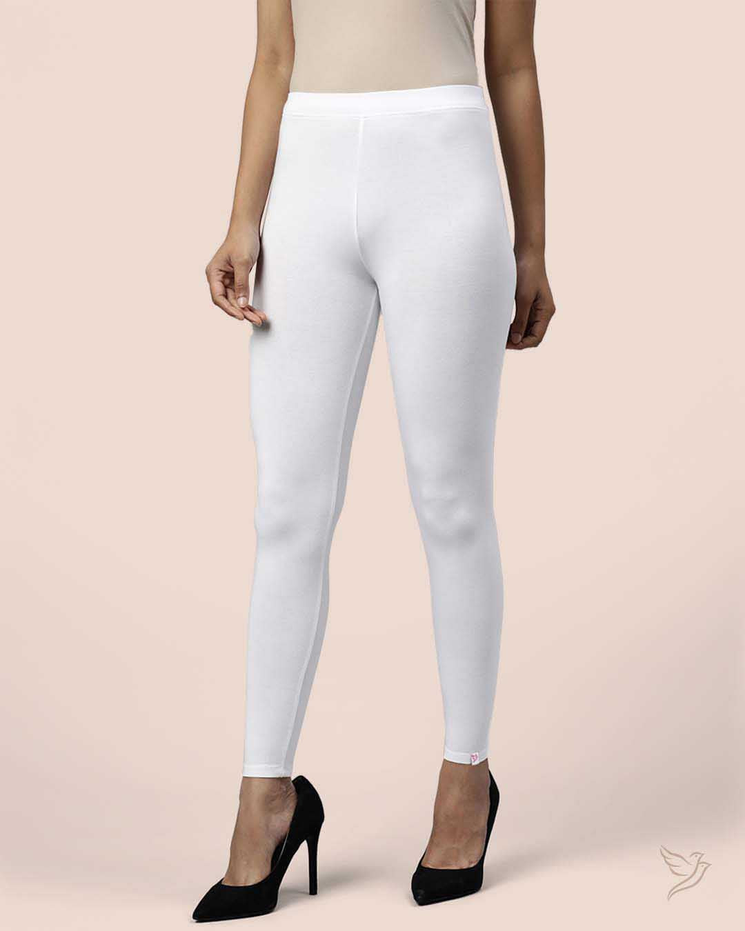 White Bamboo Ankle Leggings  for Women