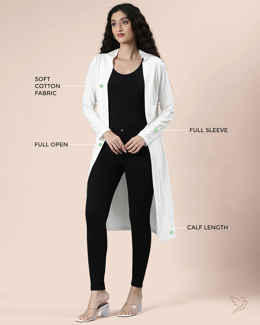 Buy Off White Women Stylish Shrug Long Line Online