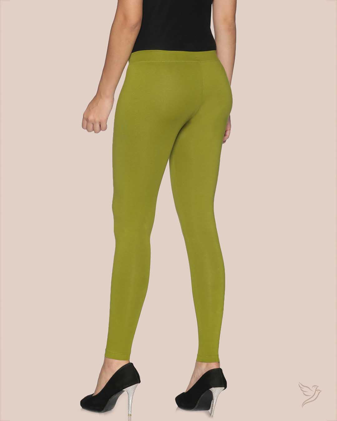 Olive Cotton Ankle Legging for College girls