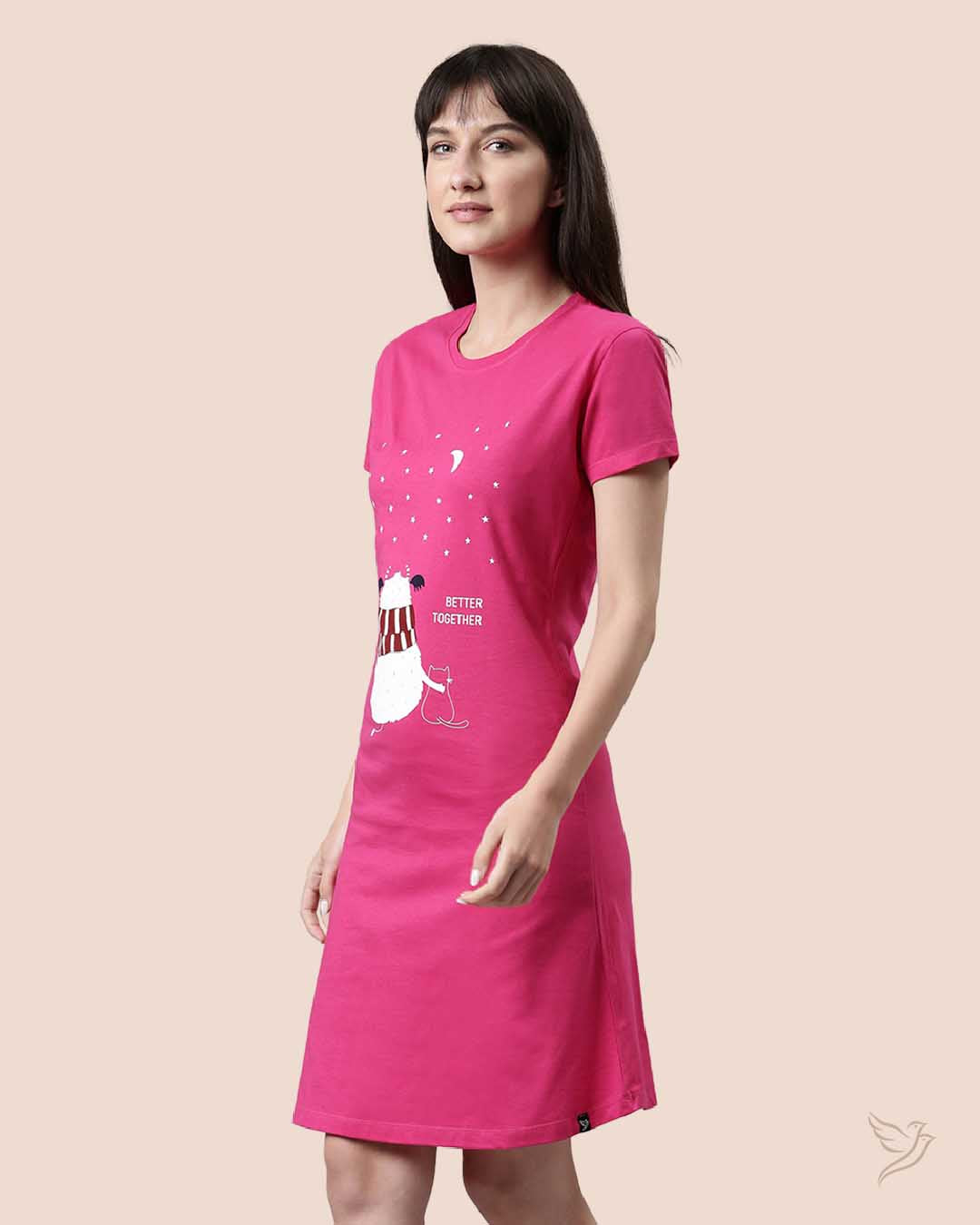 LT0015 - Pink Lounge Wear Long Tee for College Girls