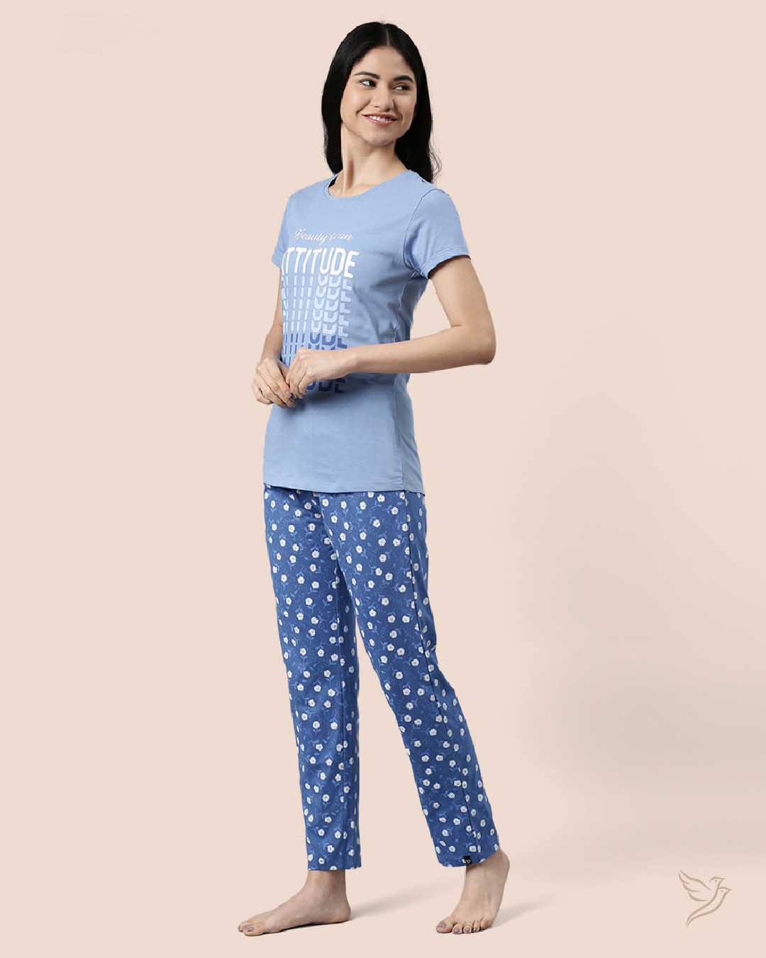 Blue & Blue Printed Lounge Wear Pyjama Set for Women