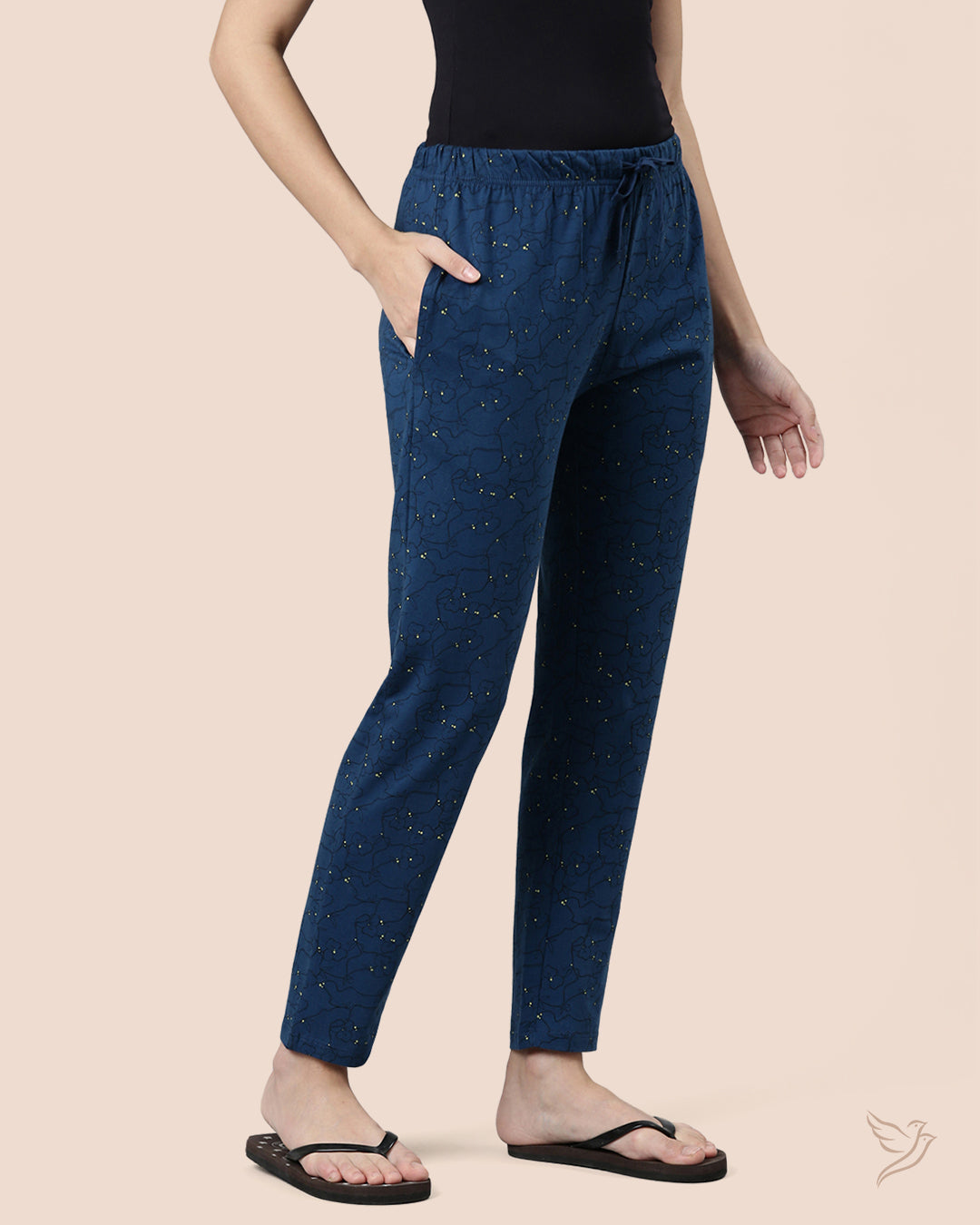 Dark Blue Printed Loungewear Pant with pocket
