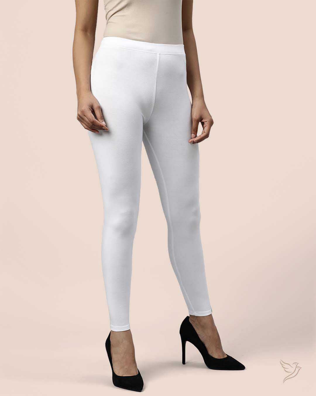 White Bamboo Ankle Leggings  for College girls