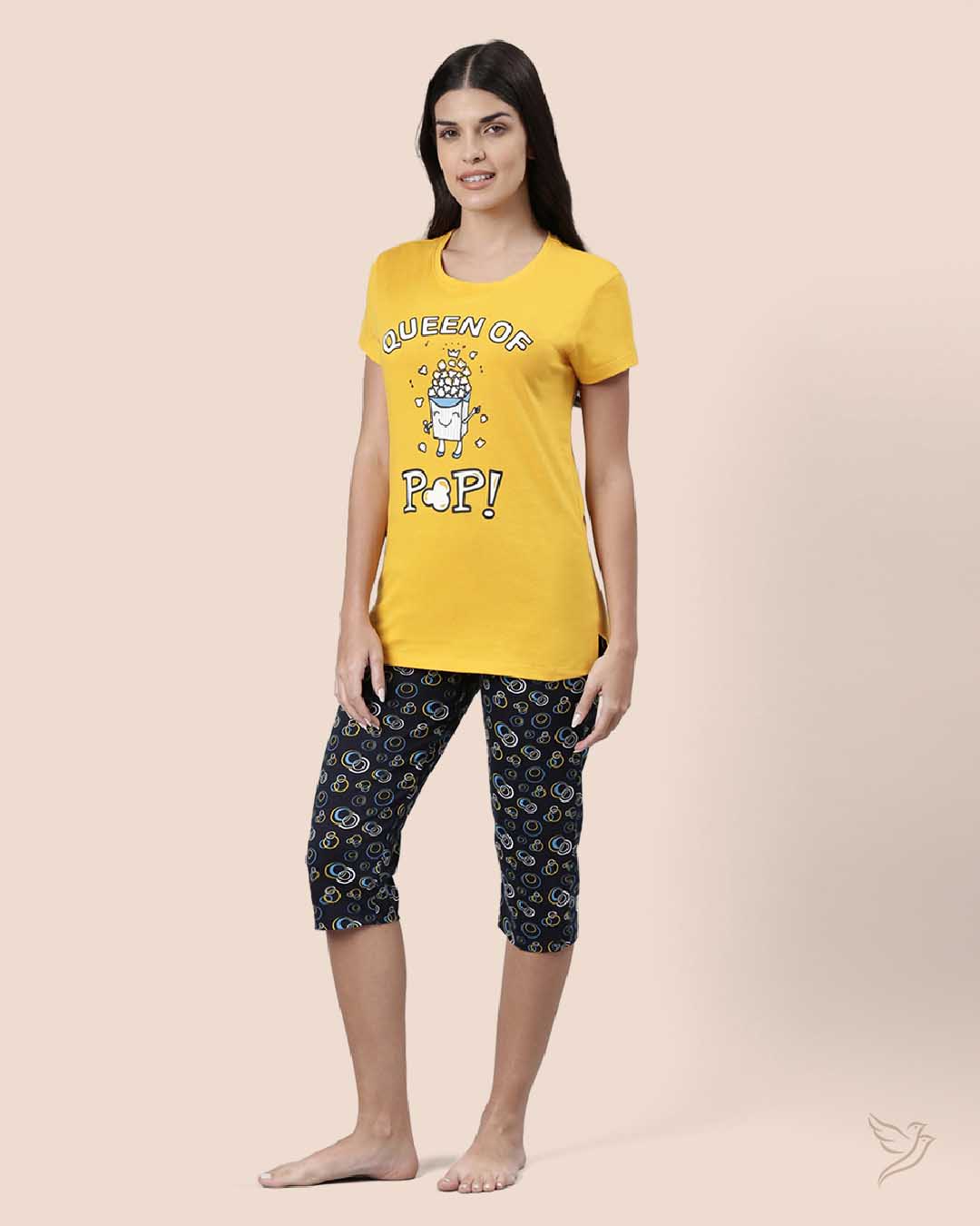 Stylish Yellow & Navy Capri Set for Women