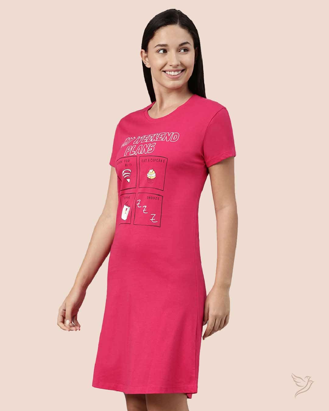 LT0010 - Pink Lounge Wear Long Tee for Women