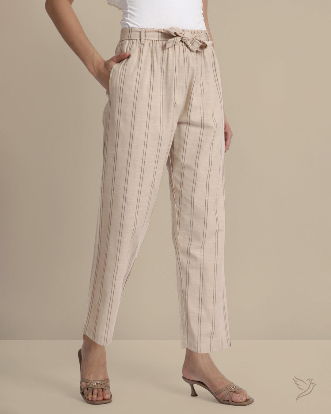 Buy Cuban Sand Women Stylish Knotted Striped Palazzo Online