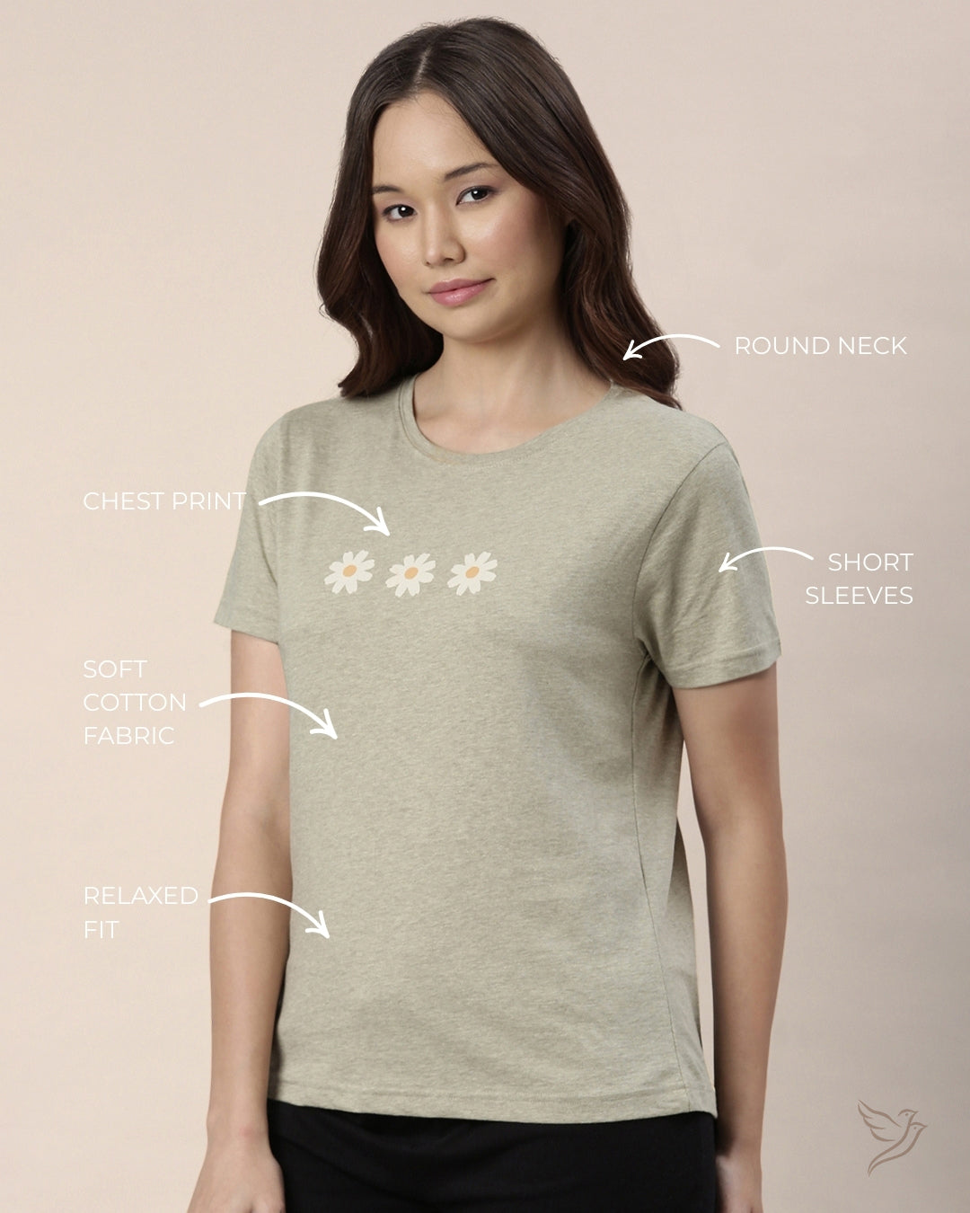 Twin Birds Loungewear Relaxed Fit Tee Features – Dusty Green