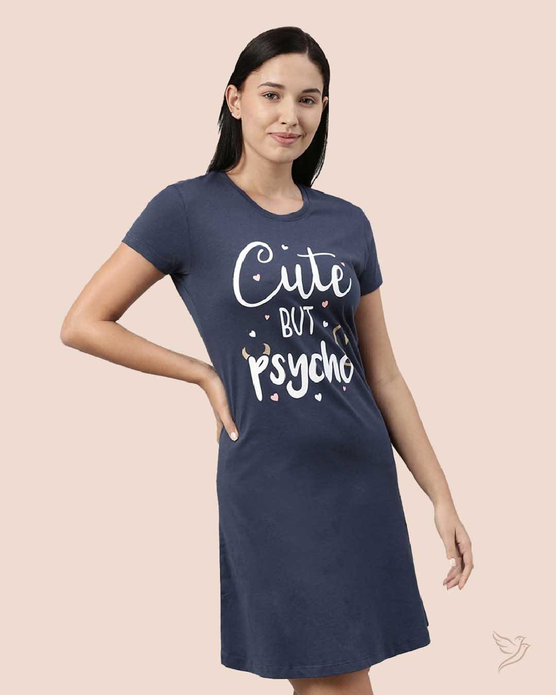 LT0001 - Navy Lounge Wear Long Tee for Women