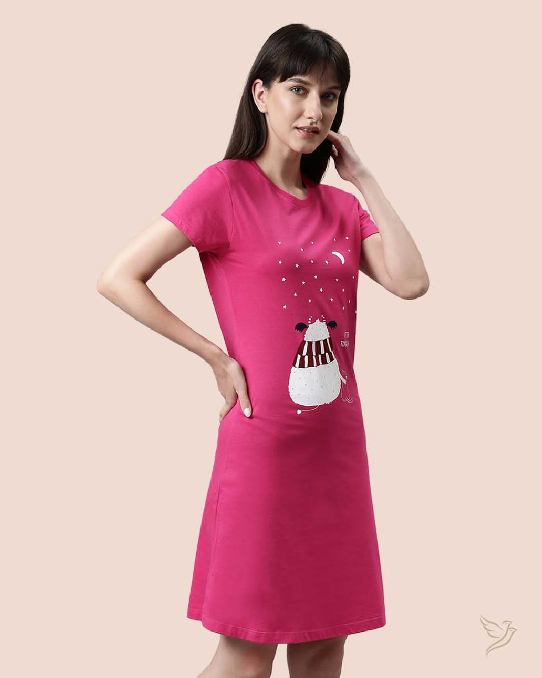 LT0015 - Pink Lounge Wear Long Tee for Women