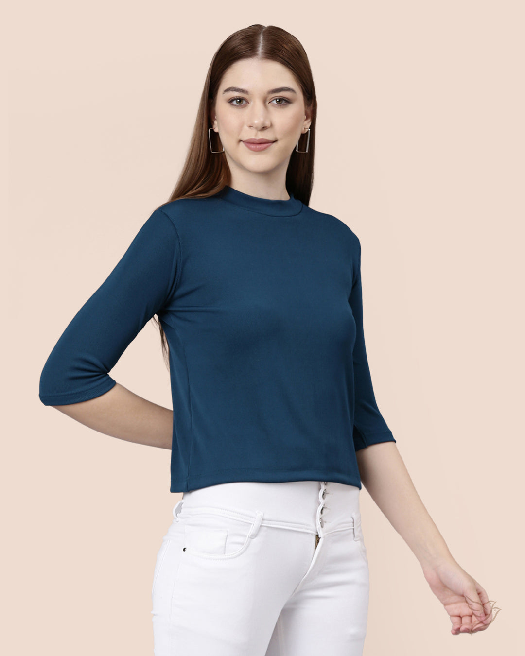 Peacock Blue High Neck Top for College girls