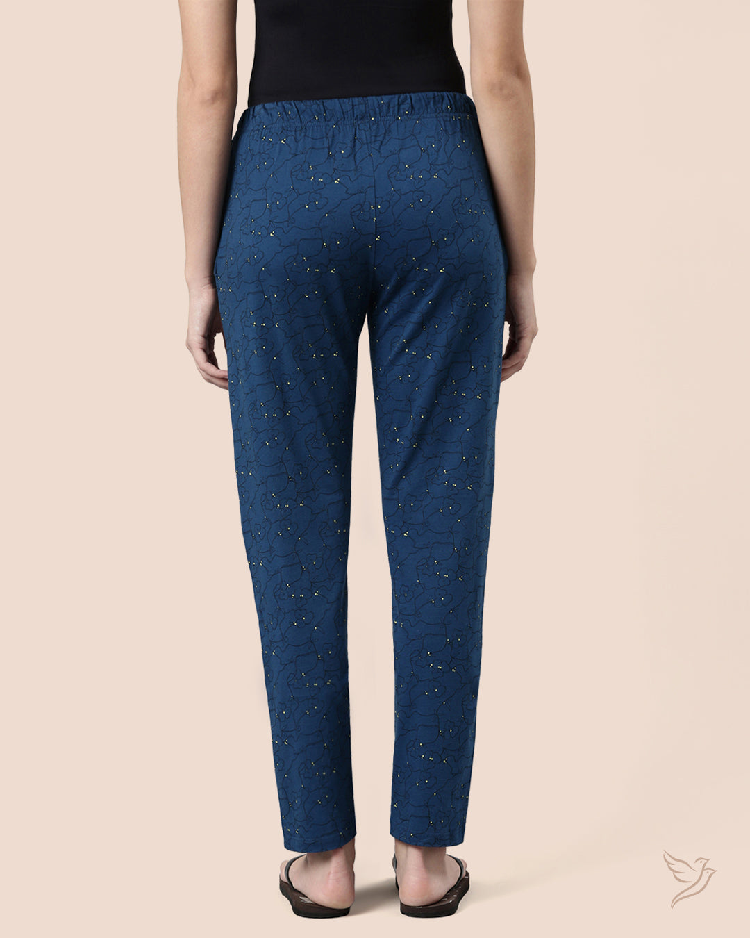 Dark Blue Cotton Printed Loungewear Pant