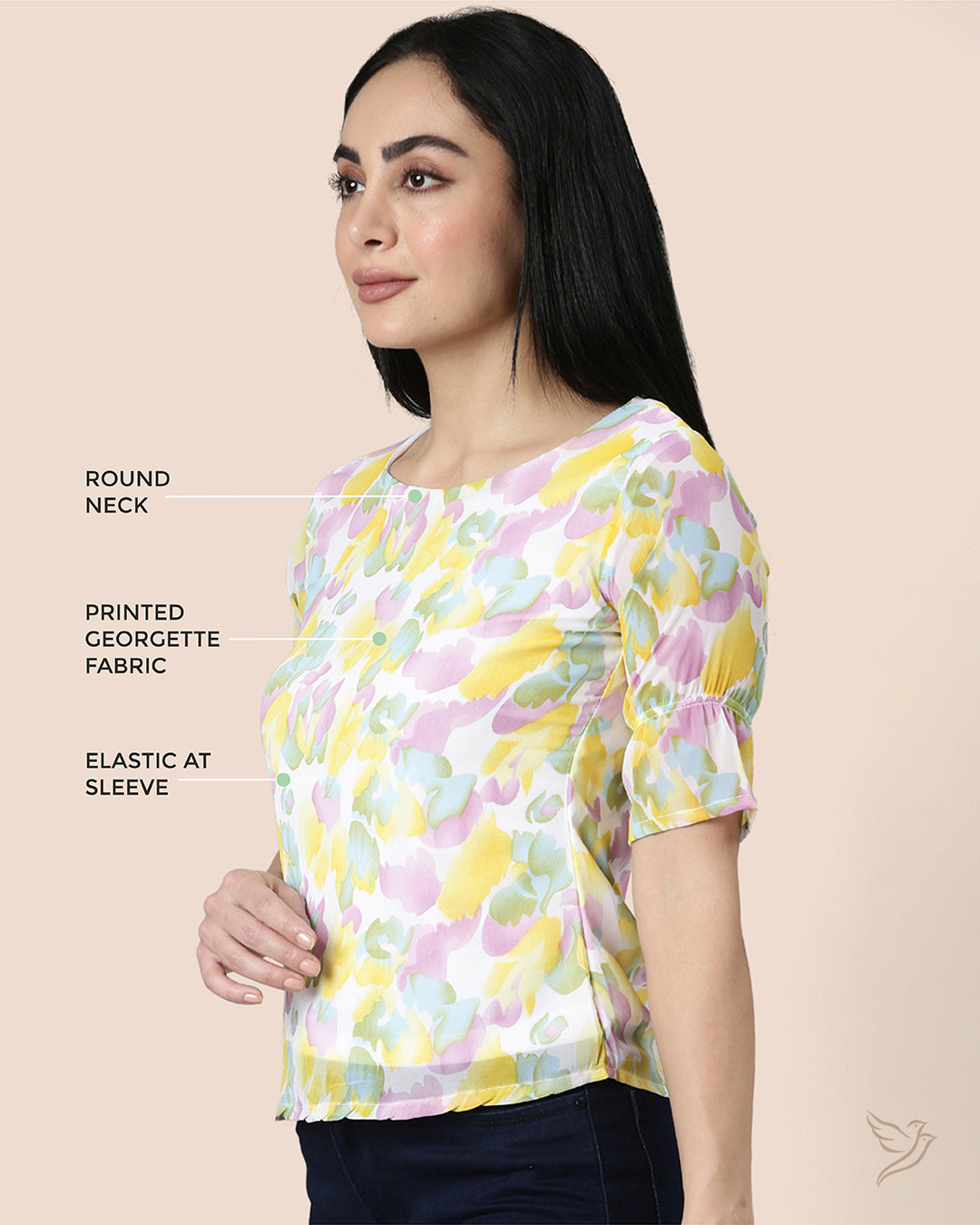 Yellow & White Georgette Short Top for Women