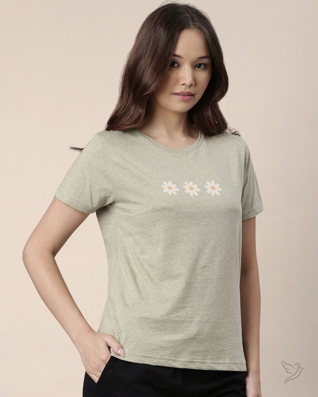 Twin Birds Loungewear Round Neck Tee - Dusty Green