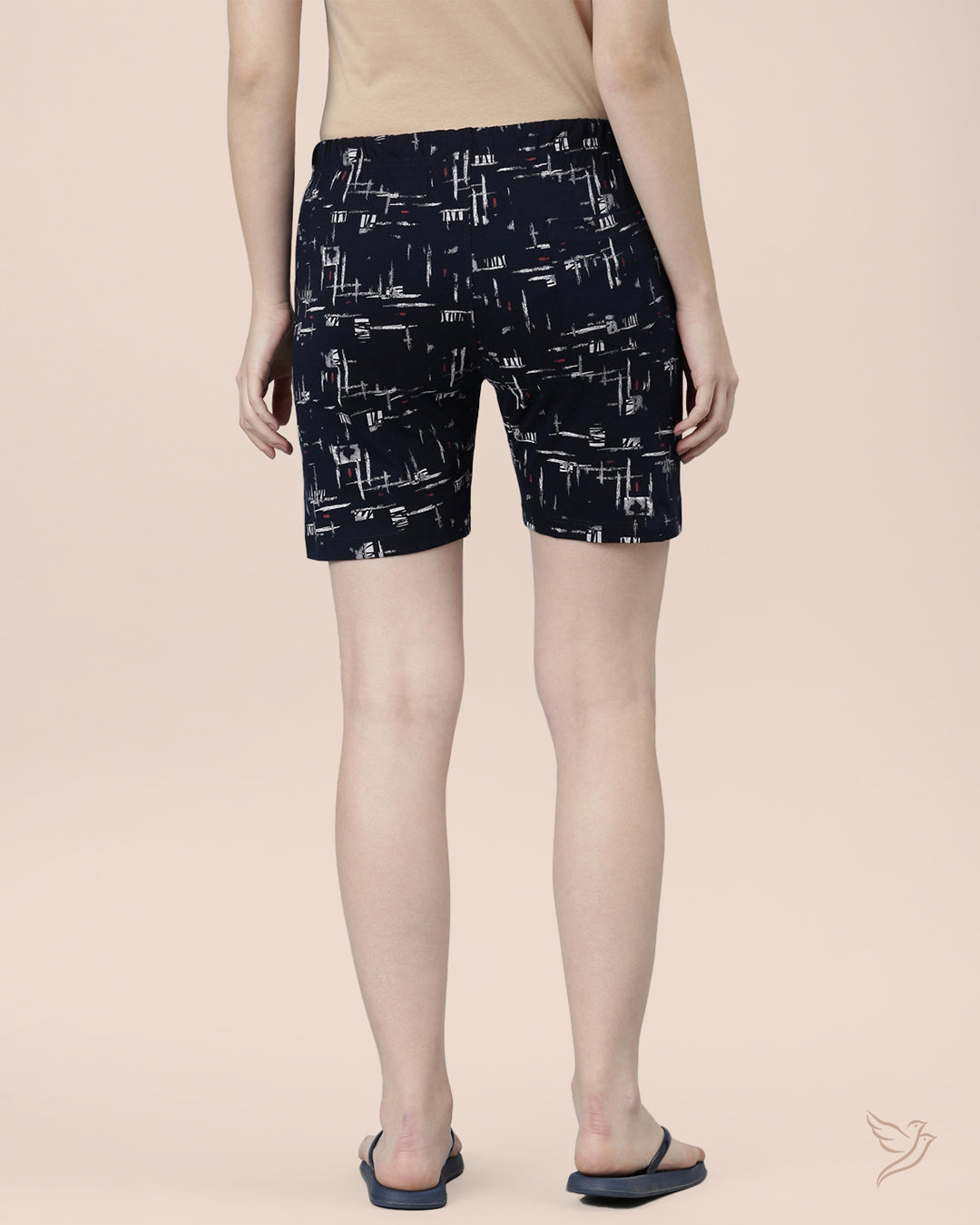 Navy Printed Cotton Loungewear Shor