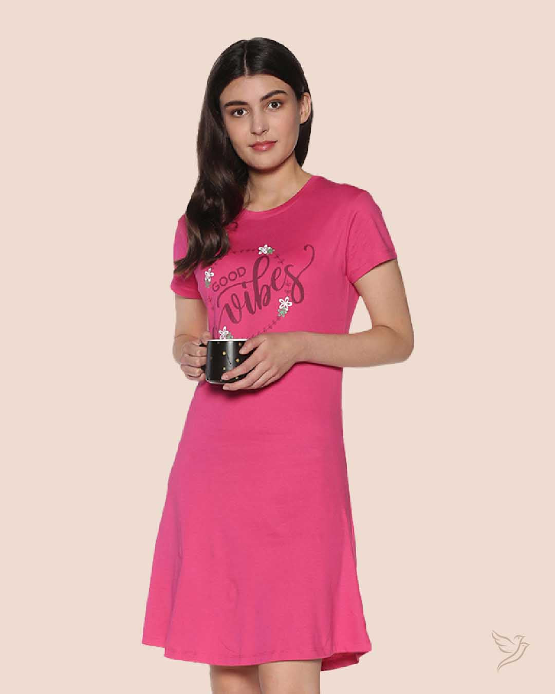 Pink Lounge Wear Long Tee for Women