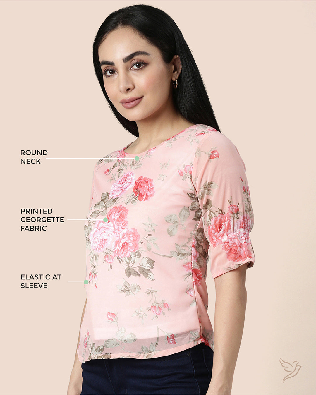 Baby Pink Georgette Short Top for Women