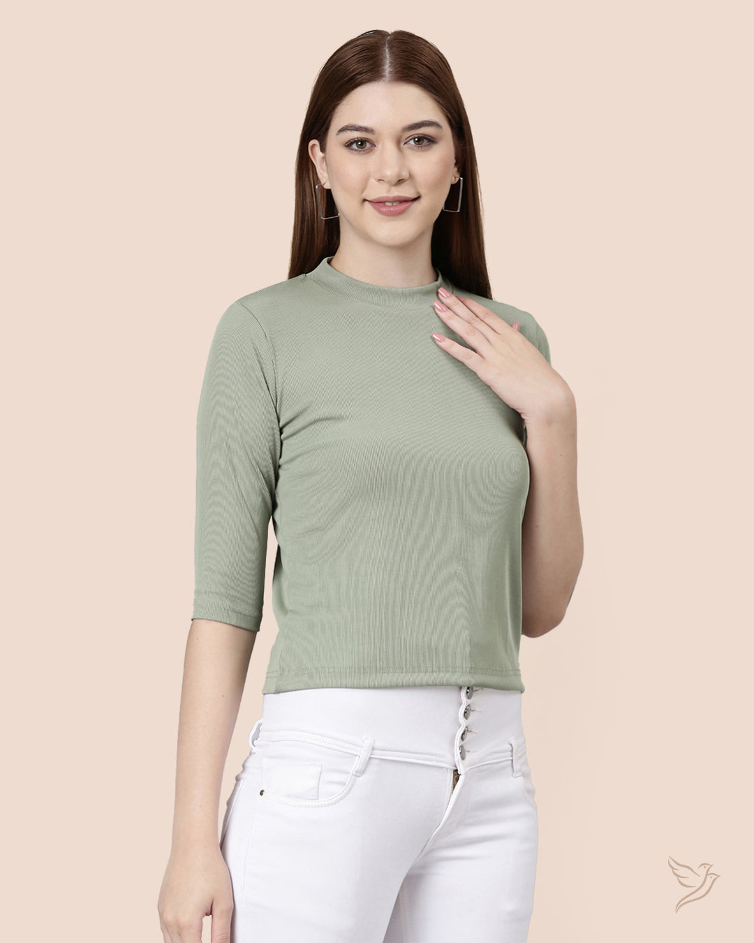 Pista Green High Neck Top for College girls