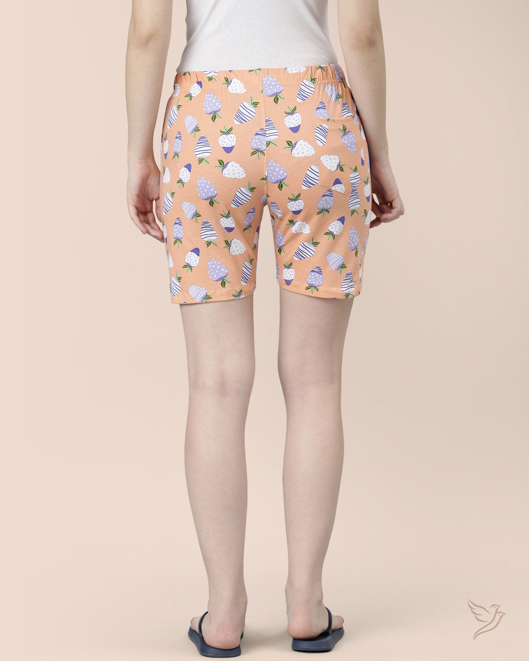 Orange Printed Cotton Loungewear Short