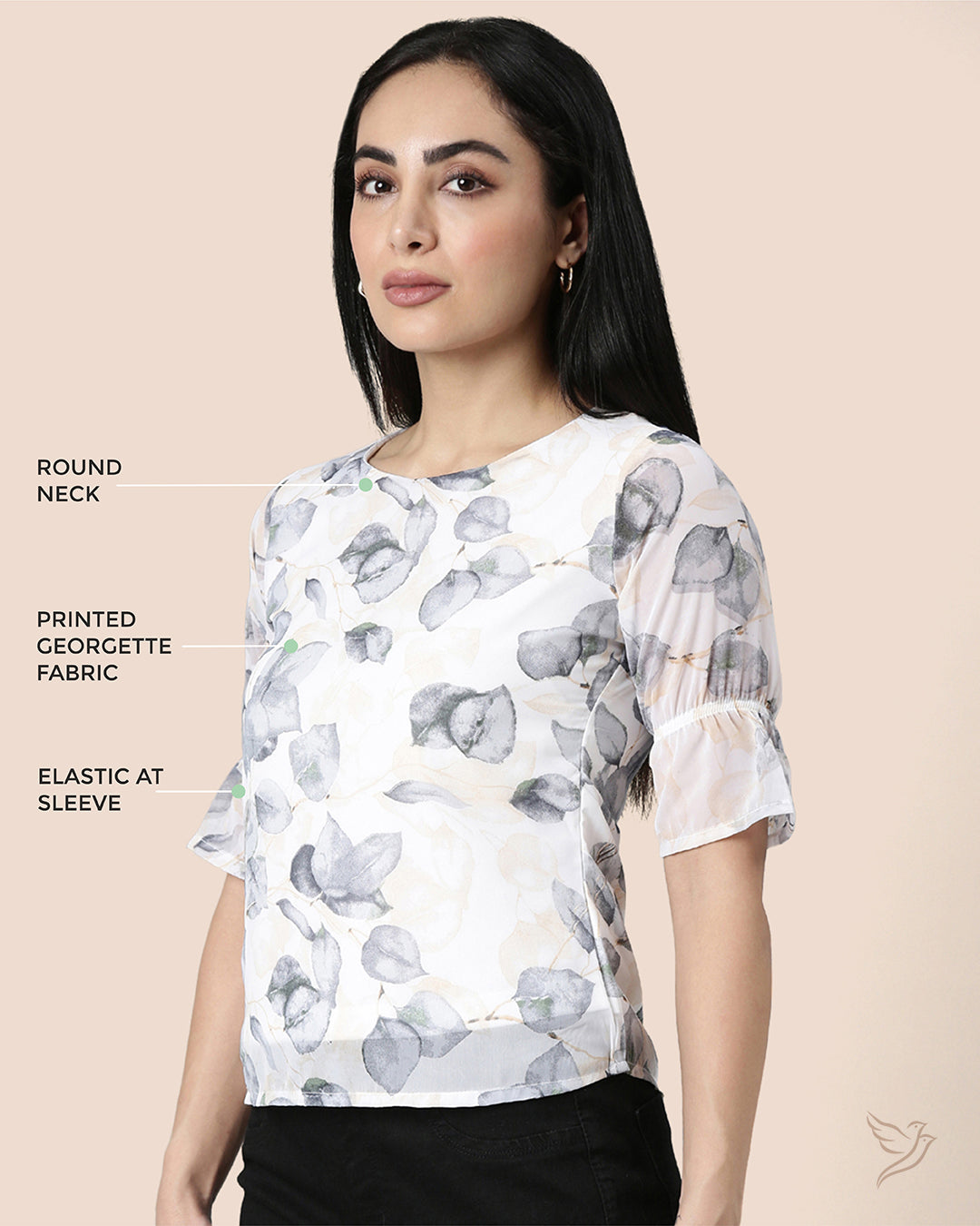 White Printed Georgette Short Top for Women