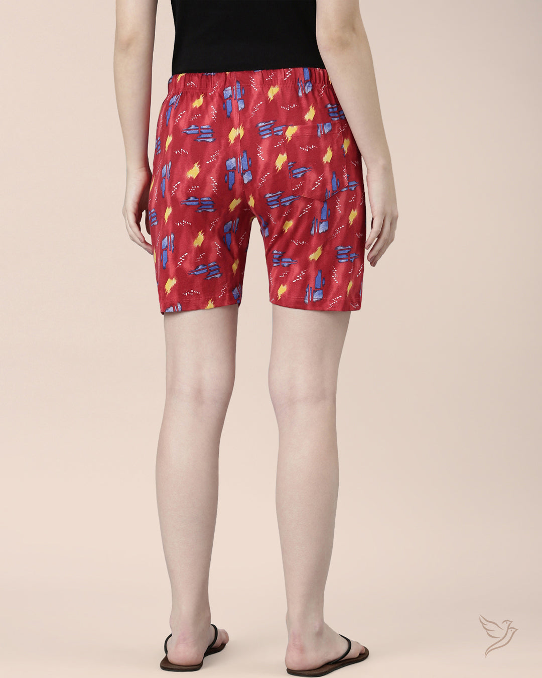 Red Printed Cotton Loungewear Short