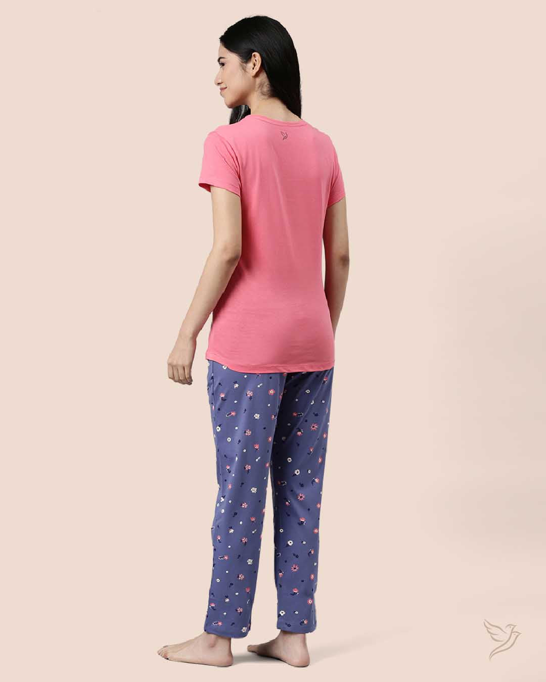 Stylish Pink & Blue Printed Women Lounge Wear Pyjama Set