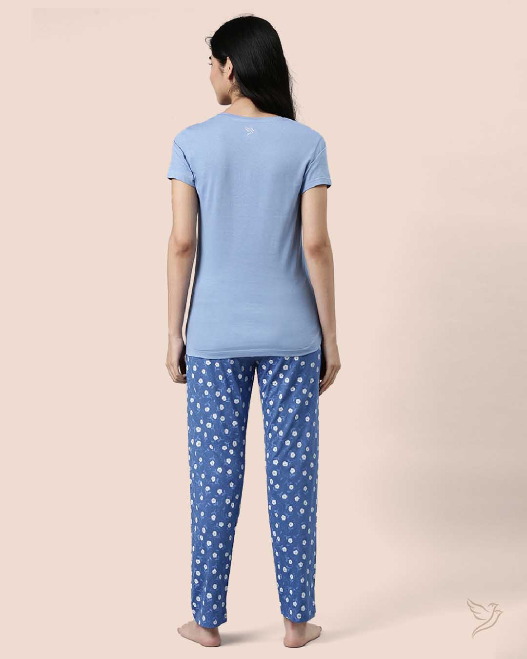 Stylish Blue & Blue Printed Women Lounge Wear Pyjama Set