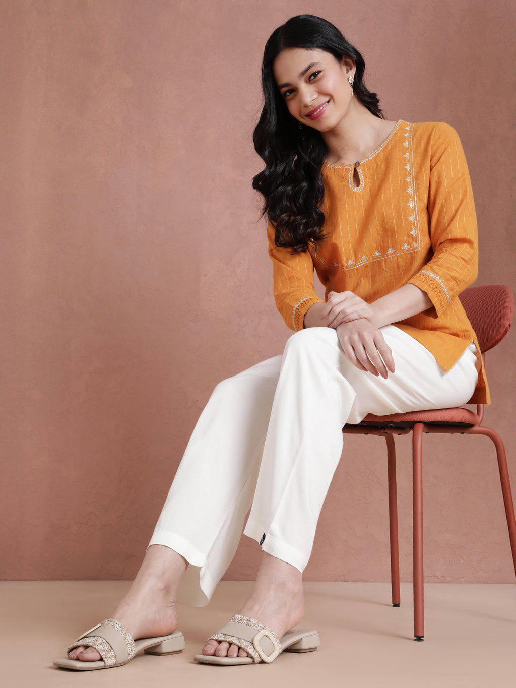Off White Viscose Kurti Pant - Twin Birds
