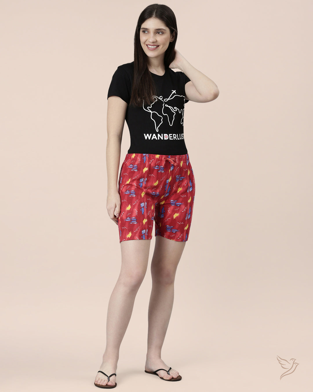 Red Printed Loungewear Short