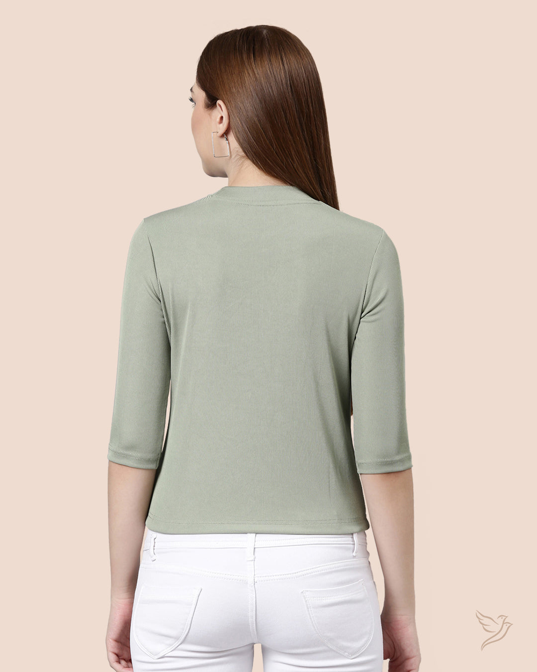 Stylish Women Pista Green High Neck Top 