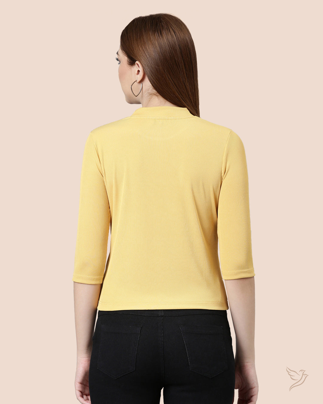 Stylish Women Yellow High Neck Top 