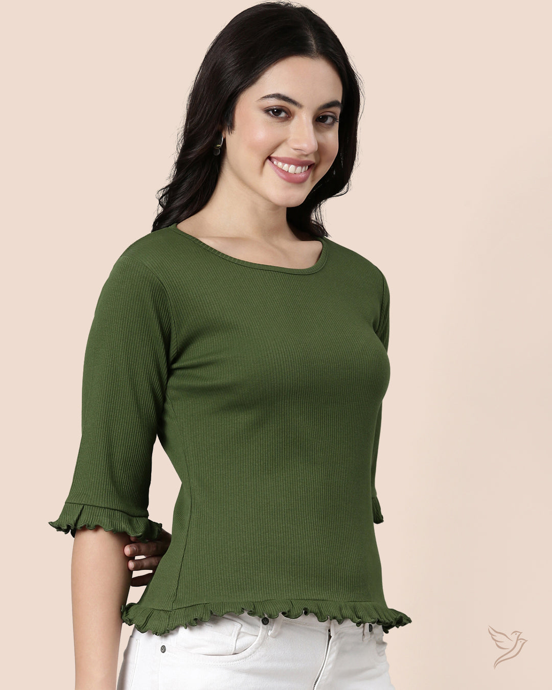 Stylish Green Tree Women Ruffle Top