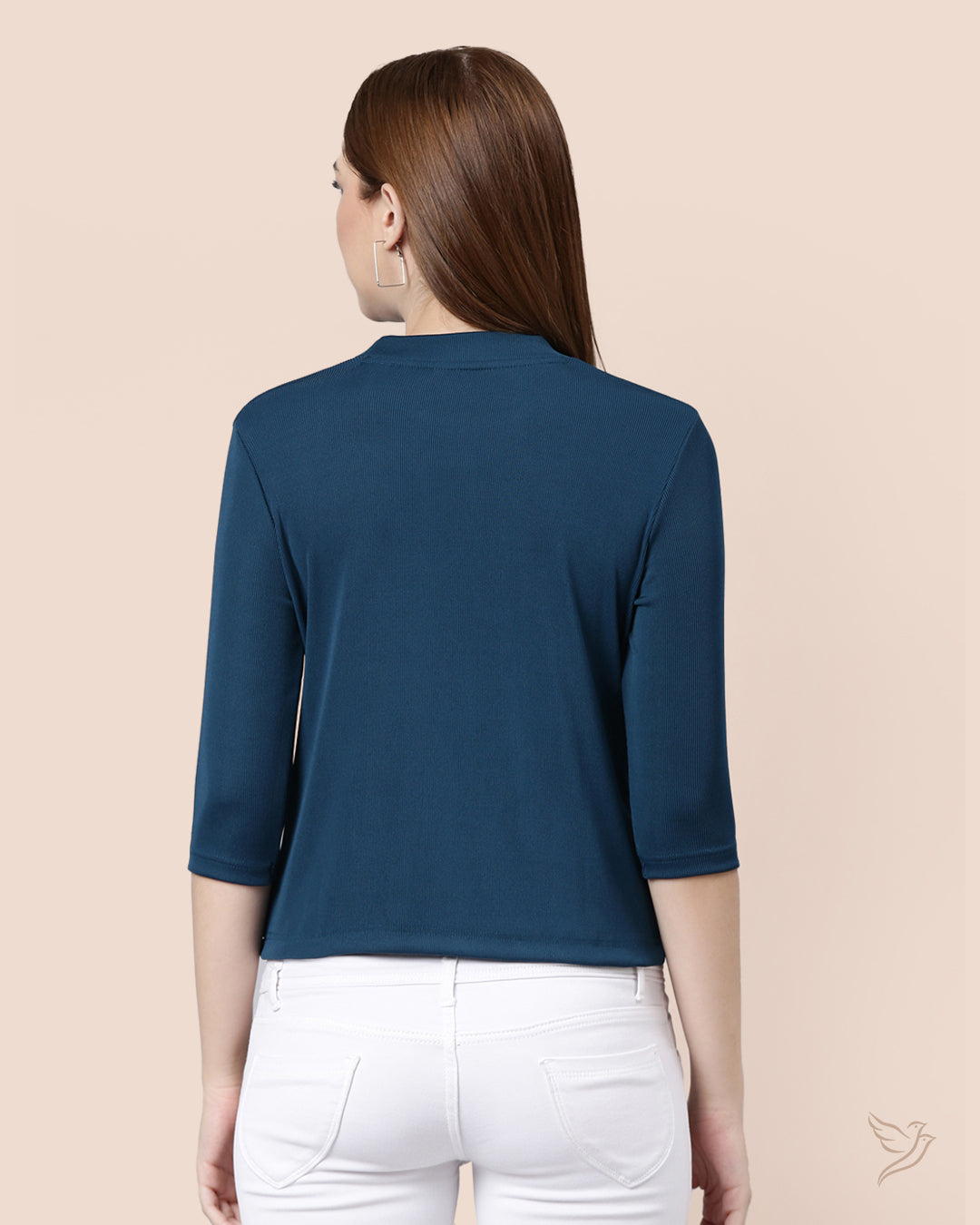 Stylish Women Peacock Blue High Neck Top 